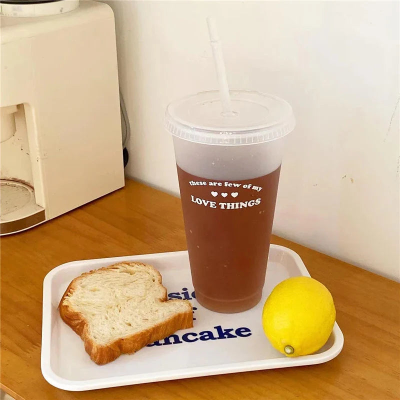 Cute Reusable Plastic Water Bottle with Straw | Portable Cold Cup for Coffee, Juice, & Milk Tea