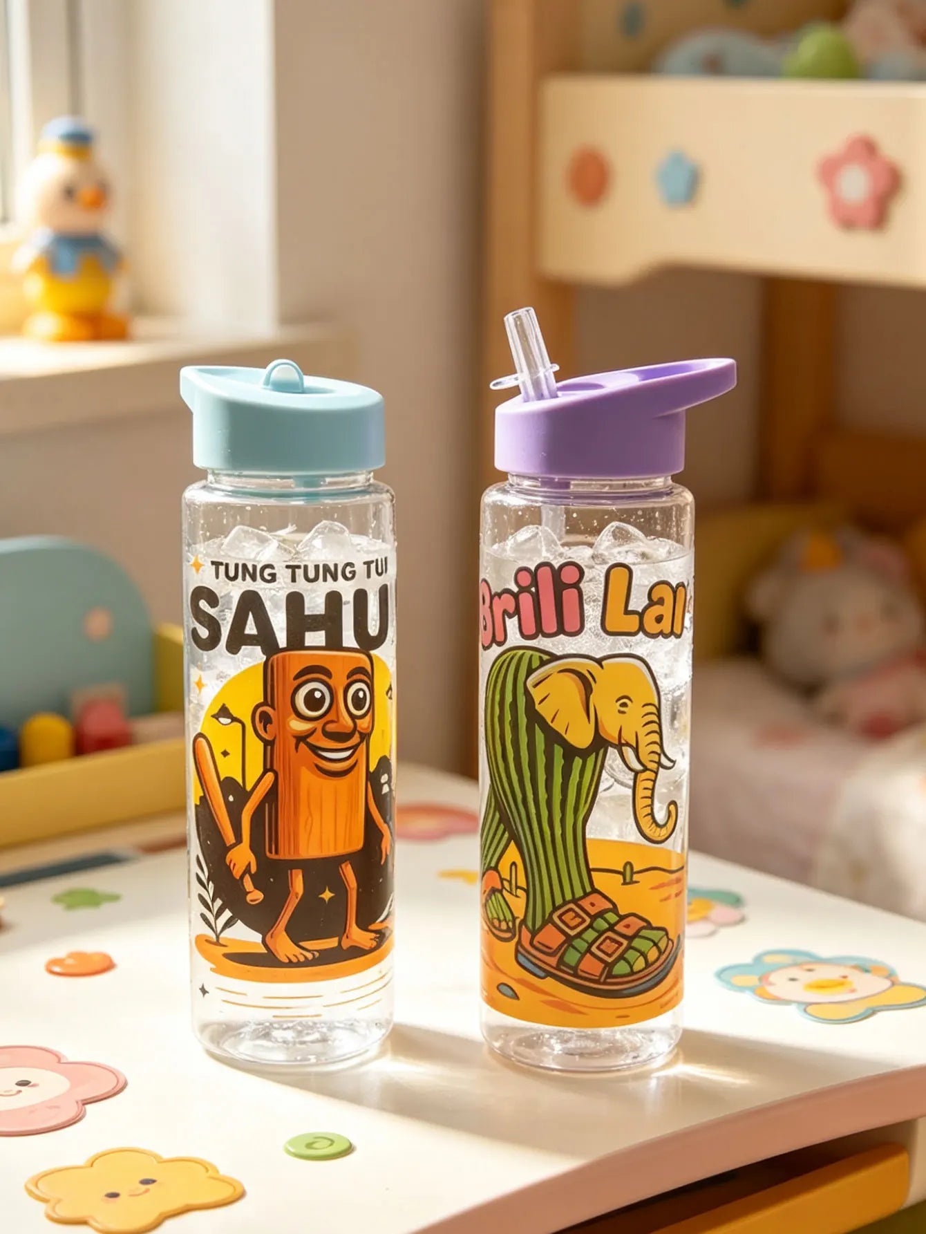 Cartoon Printed Straw Cup | 750ml BPA Free Summer Water Bottle